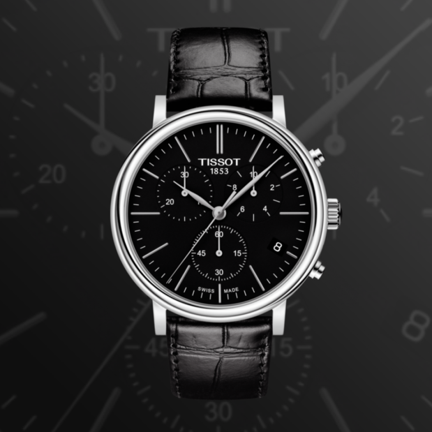 Tissot Carson Premium Chronograph Black Dial Black Leather Strap Watch For Men - T122.417.16.051.00
