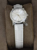 Burberry The City Diamonds Silver Dial White Leather Strap Watch for Women - BU9221