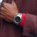 Daniel Wellington Iconic Link Black Dial Silver Steel Strap Watch for Women - DW00100204