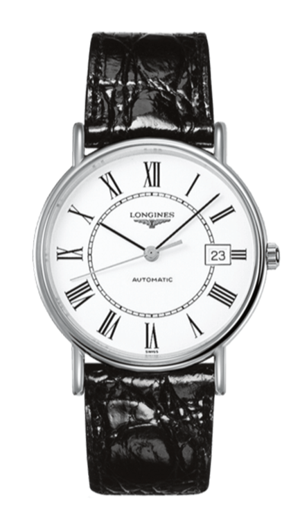 Longines Presence 38.5mm Automatic White Dial Black Leather Strap Watch for Men - L4.921.4.11.2