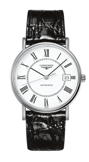 Longines Presence 38.5mm Automatic White Dial Black Leather Strap Watch for Men - L4.921.4.11.2