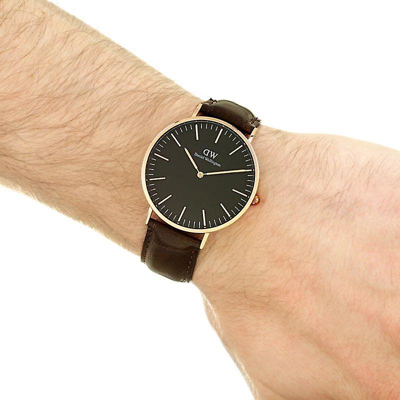 Daniel Wellington Classic York Black Dial Brown Leather Strap Watch For Men - DW00100128