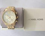 Michael Kors Lexington Chronograph Gold Dial Gold Steel Strap Watch For Men - MK8579