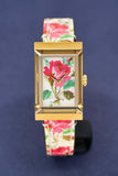 Gucci G-Frame Floral Mother of Pearl Dial White Leather Strap Watch For Women - YA147406