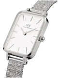 Daniel Wellington Quadro Sterling White Dial Silver Mesh Strap Watch For Women - DW00100438