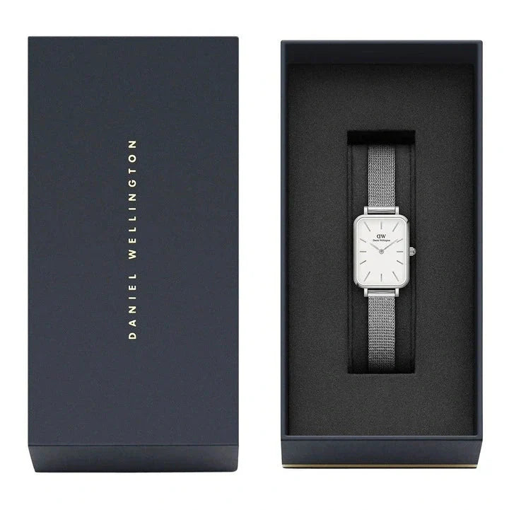 Daniel Wellington Quadro Sterling White Dial Silver Mesh Strap Watch For Women - DW00100438
