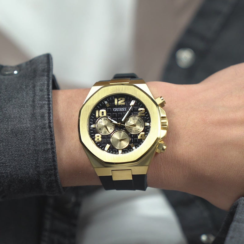 Guess Empire Chronograph Quartz Black Dial Black Silicon Strap Watch For Men - GW0583G2