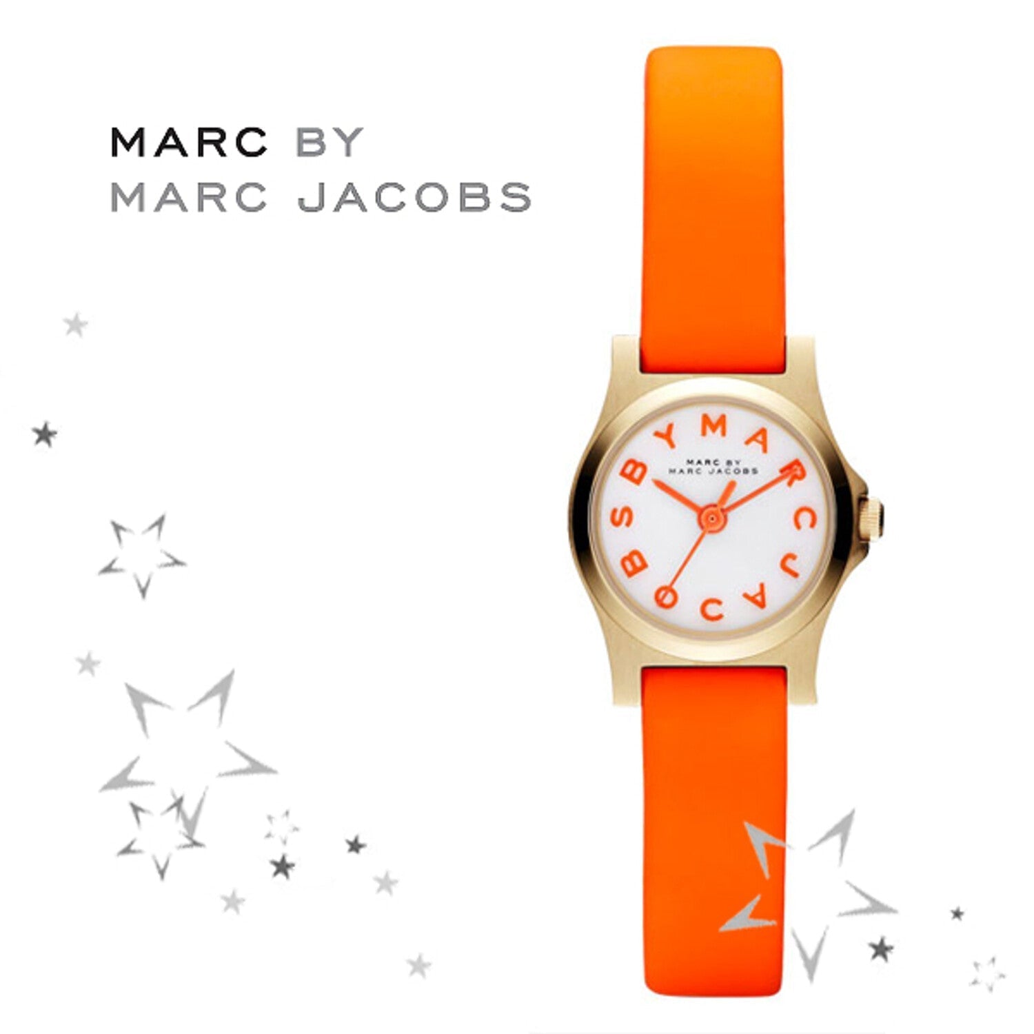 Marc Jacobs Henry Dinky White Dial Orange Leather Strap Watch for Women - MBM1236