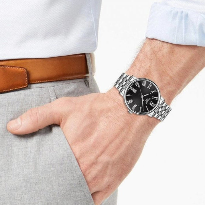 Tissot Carson Premium Black Dial Silver Steel Strap Watch For Men - T122.410.11.053.00