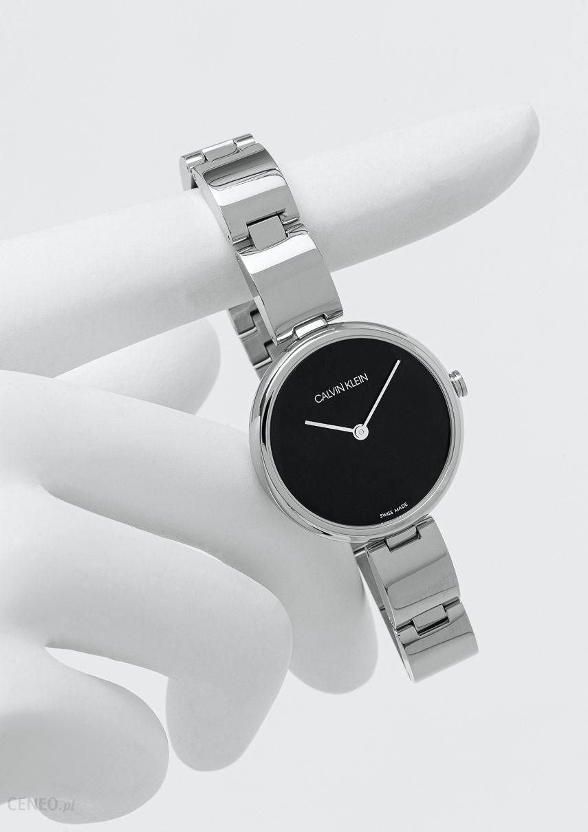 Calvin Klein Wavy Black Dial Silver Steel Strap Watch for Women - K9U23141