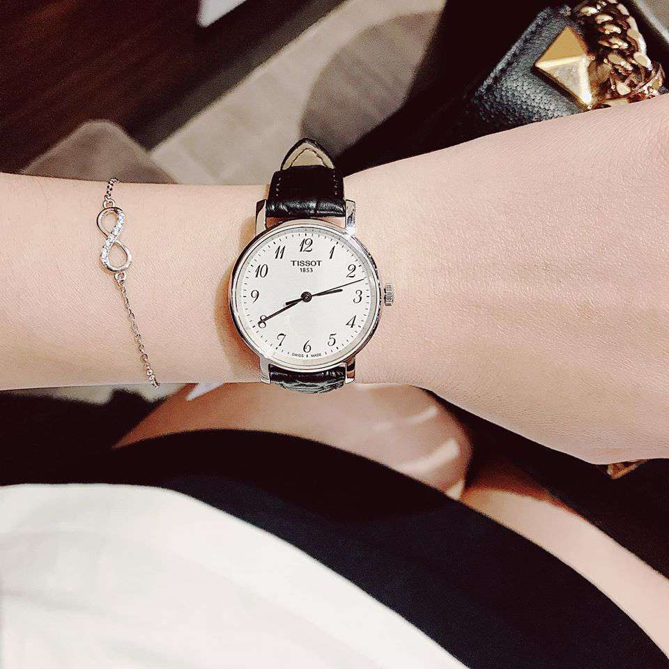 Tissot Everytime Small White Dial Black Leather Strap Watch For Women - T109.210.16.032.00