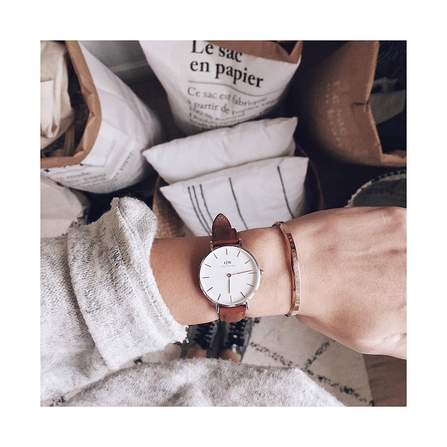 Daniel Wellington Classic Petite St Mawes White Dial Brown Leather Strap Watch For Women - DW00100231