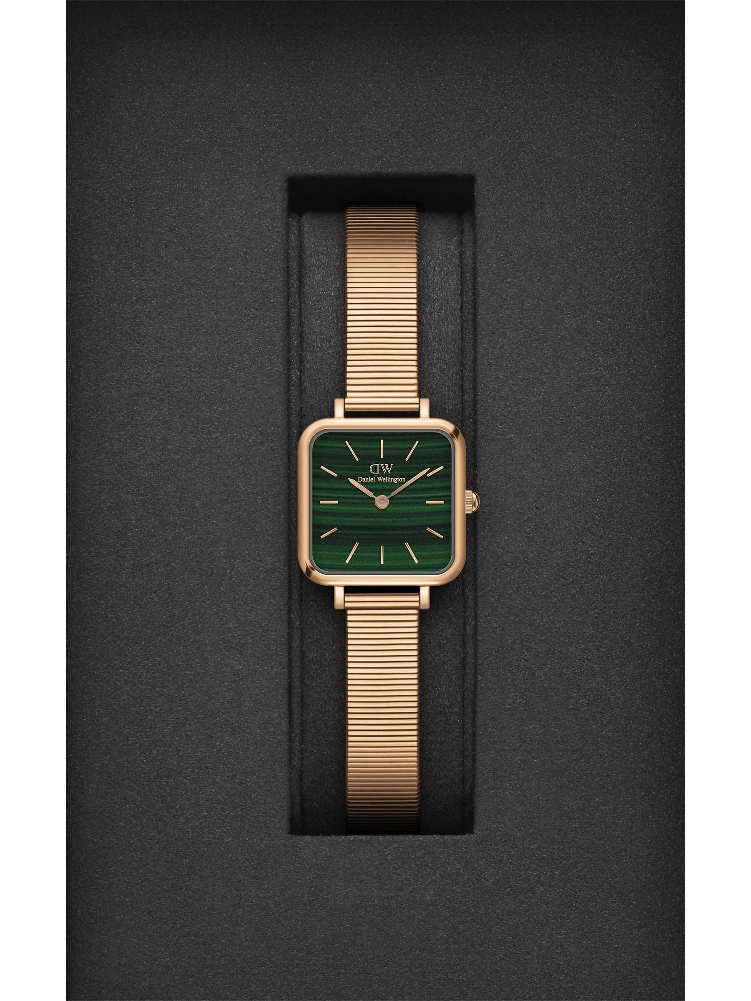 Daniel Wellington Quadro Green Dial Gold Stainless Steel Watch For Women - DW00100520