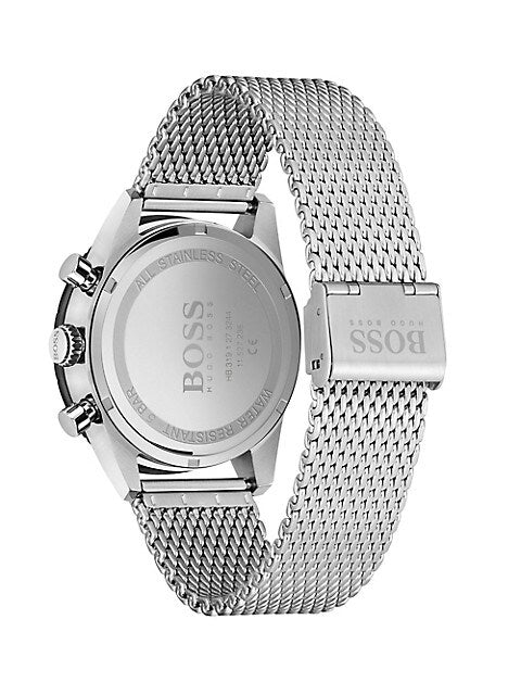Hugo Boss Pilot Edition Black Dial Silver Mesh Bracelet Watch for Men - 1513886