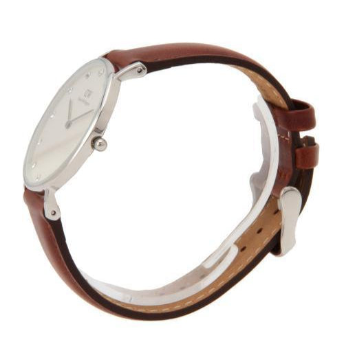 Daniel Wellington Classy St Mawes White Dial Brown Leather Strap Watch For Women - DW00100067