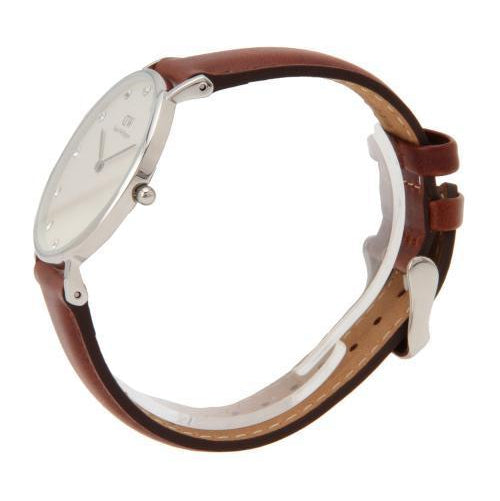 Daniel Wellington Classy St Mawes White Dial Brown Leather Strap Watch For Women - DW00100067