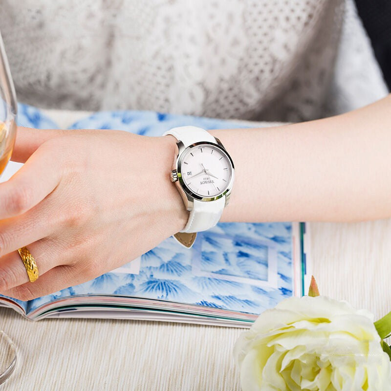 Tissot Couturier Lady Silver Dial White Leather Strap Watch For Women - T035.210.16.011.00