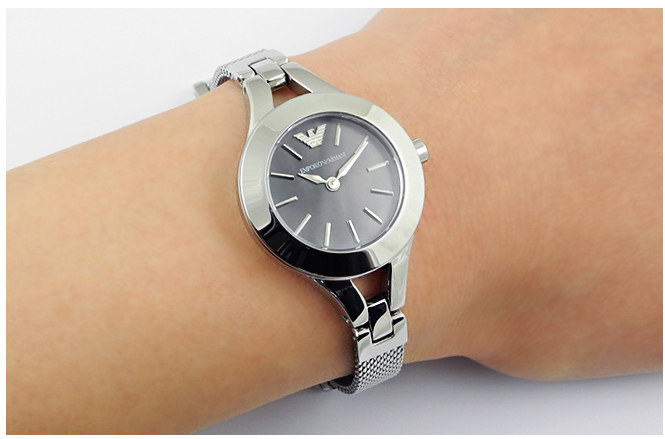 Emporio Armani Classic Quartz Black Dial Silver Steel Strap Watch For Women - AR7328