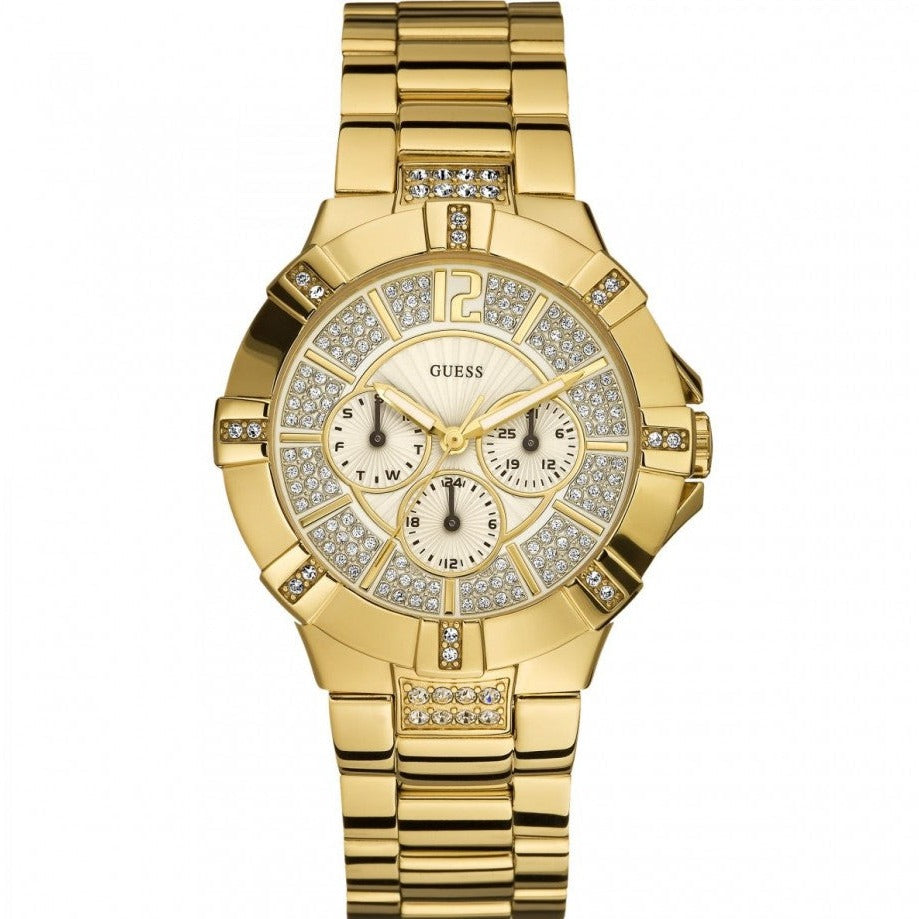 Guess Vista Diamonds Gold Dial Gold Steel Strap Watch for Women - W13573L1