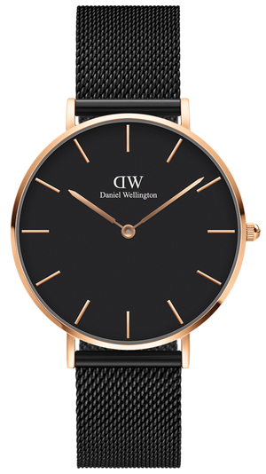 Daniel Wellington Petite Ashfield Black Dial Black Mesh Strap Watch For Women - DW00100245