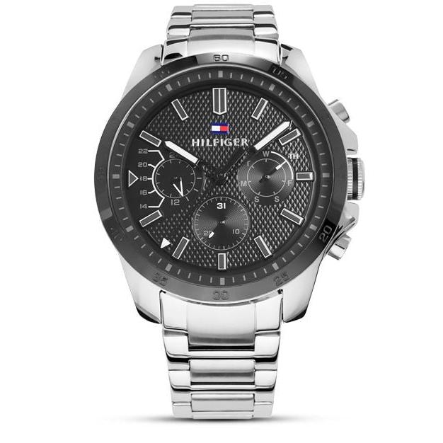 Tommy Hilfiger Iconic Quartz Black Dial Silver Steel Strap Watch for Men - 1791564