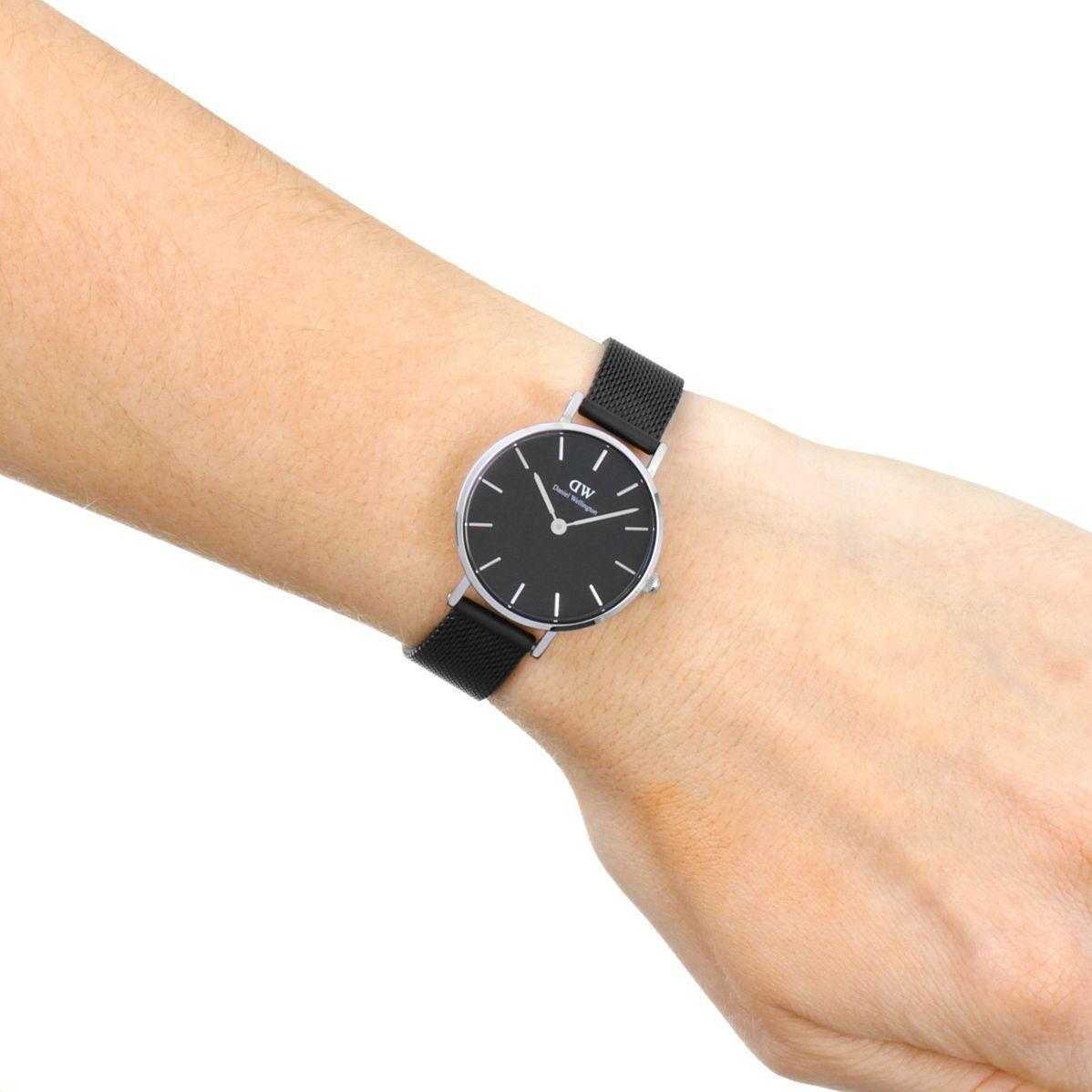 Daniel Wellington Petite Ashfield Black Dial Black Mesh Strap Watch For Women - DW00100246