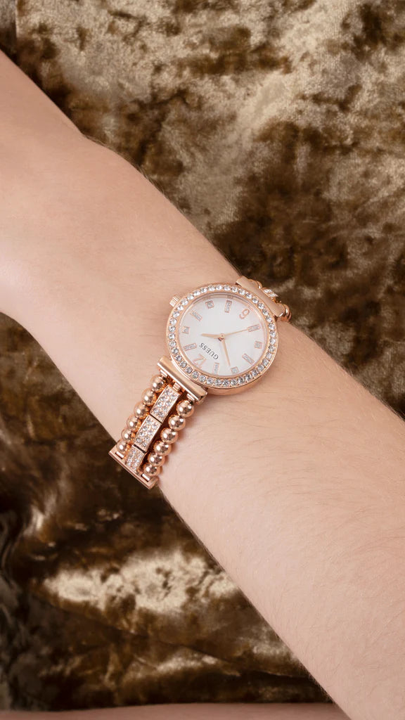 Guess Gala Diamonds Silver Dial Gold Steel Strap Watch for Women - GW0401L3