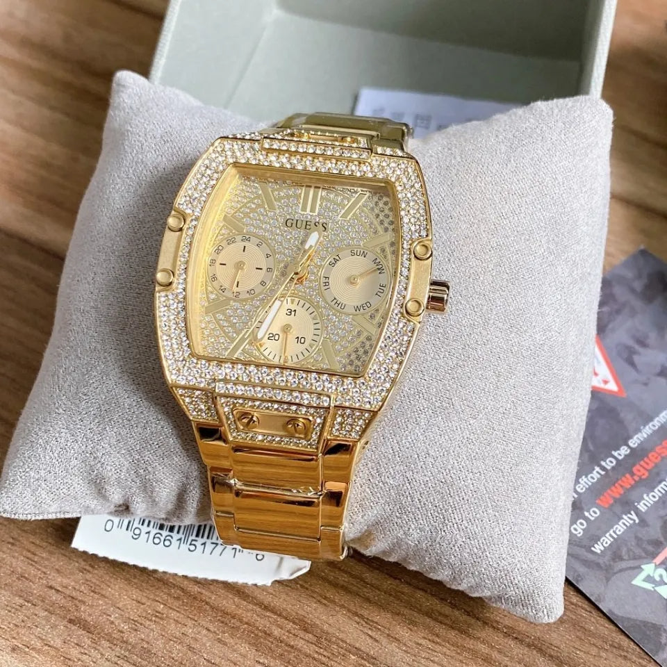 Guess Raven Diamonds Gold Dial Gold Steel Strap Watch for Women - GW0104L2