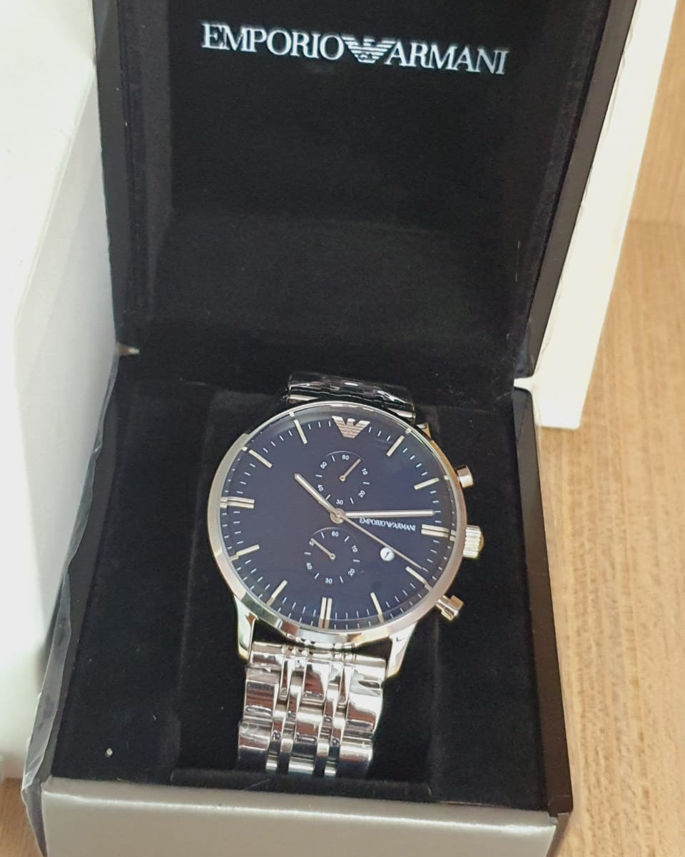 Emporio Armani Gianni Chronograph Blue Dial Silver Steel Strap Watch For Men - AR80013