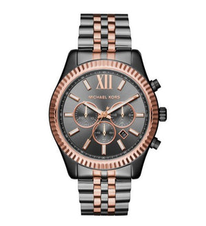 Michael Kors Lexington Chronograph Black Dial Two Tone Steel Strap Watch for Men - MK8561