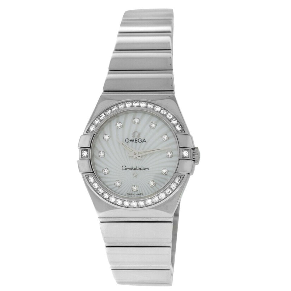 Omega Constellation Quartz Diamonds Silver Dial Silver Steel Strap Watch for Women - 123.15.27.60.55.004