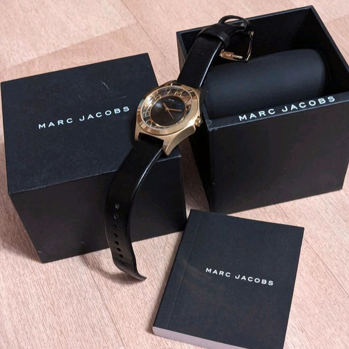 Marc Jacobs Henry Skeleton Black Dial Black Leather Strap Watch for Women - MBM1340