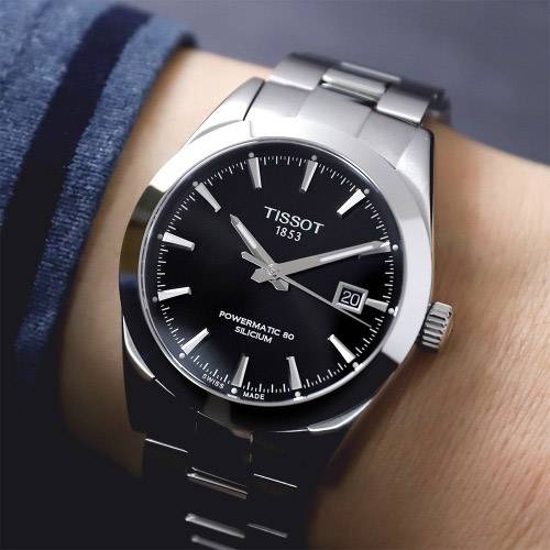 Tissot Gentleman Powermatic 80 Silicium Black Dial Silver Steel Strap Watch For Men - T127.407.11.051.00