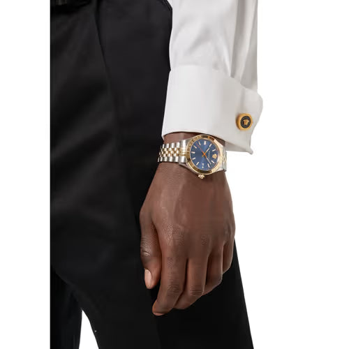 Versace Hellenyium Quartz Blue Dial Two Tone Steel Strap Watch For Men - VEVK00520