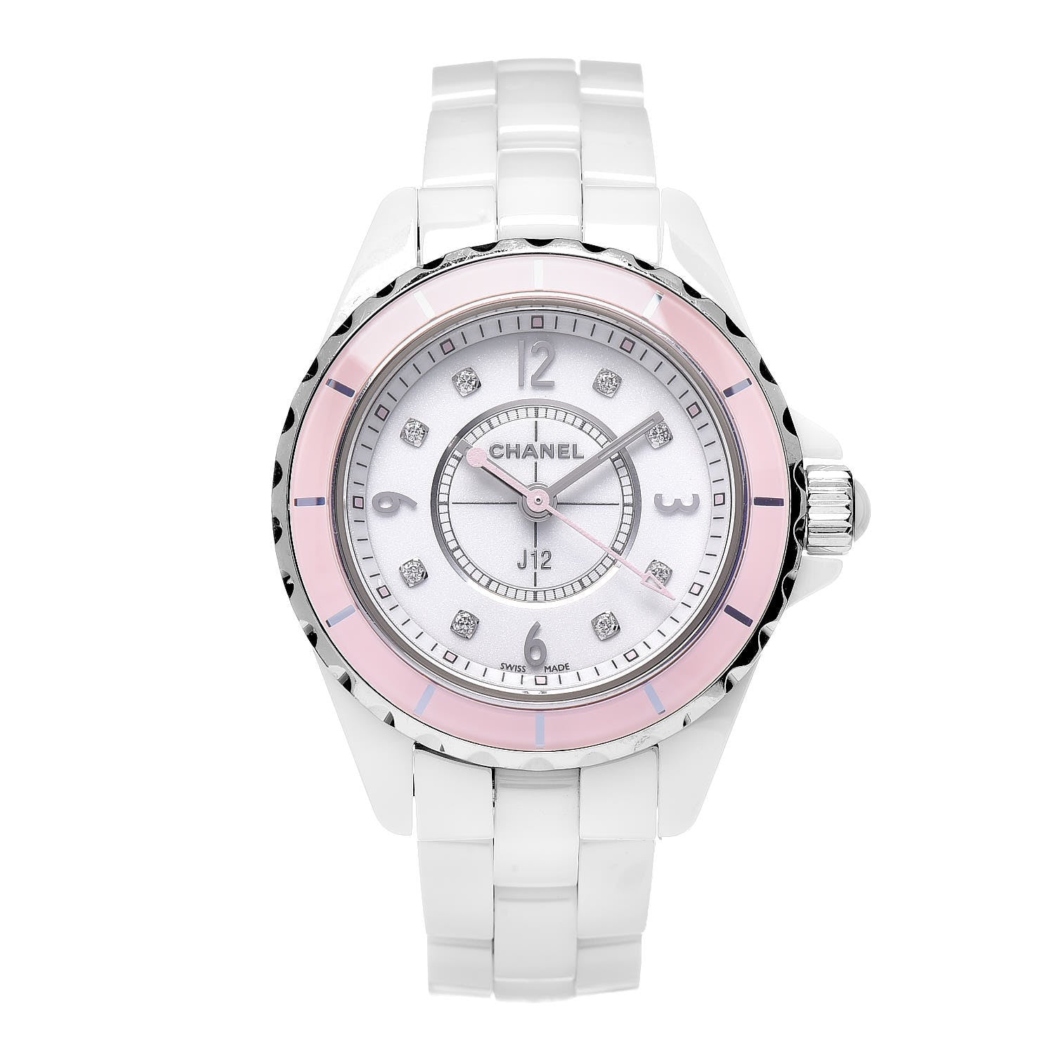 Chanel J12 Quartz Diamonds Ceramic White Dial White Steel Strap Watch for Women - J12 H4466