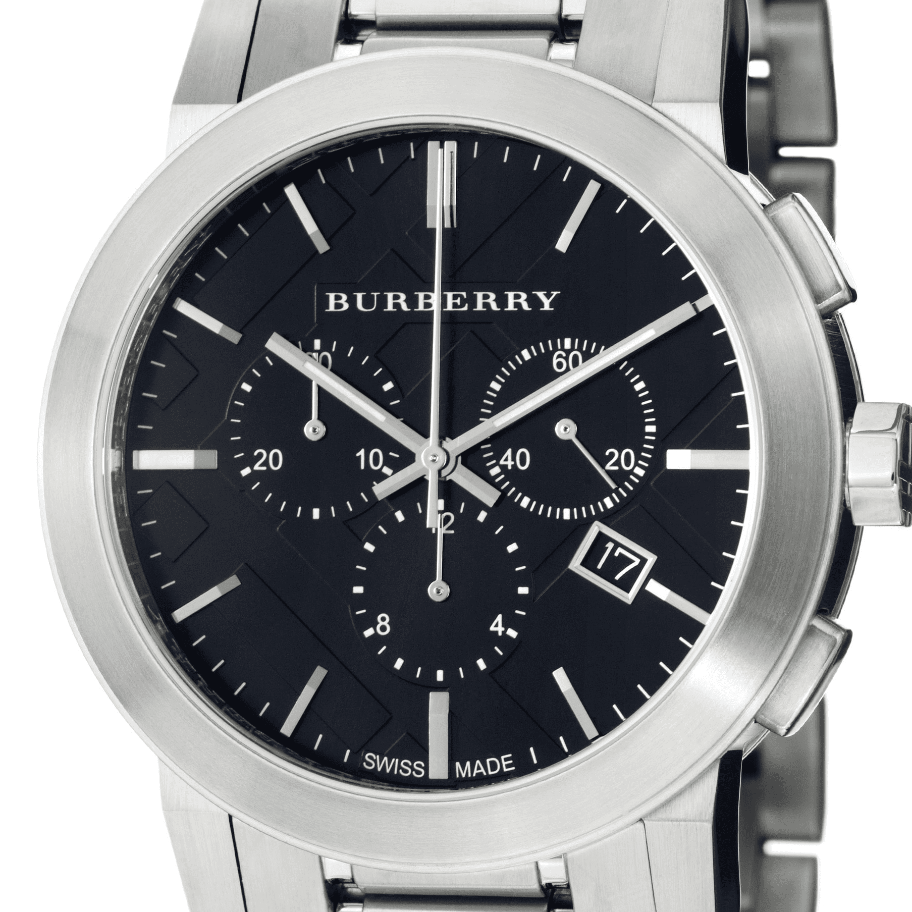 Burberry The City Black Dial Silver Steel Strap Watch for Men - BU9351