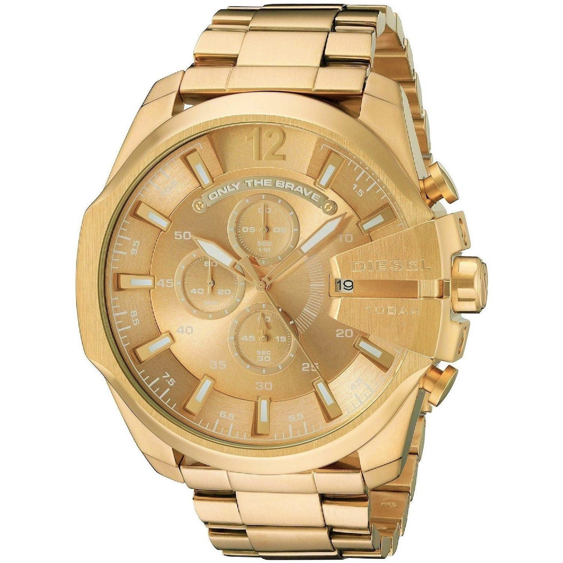 Diesel Mega Chief Chronograph Gold Dial Gold Steel Strap Watch For Men - DZ4360