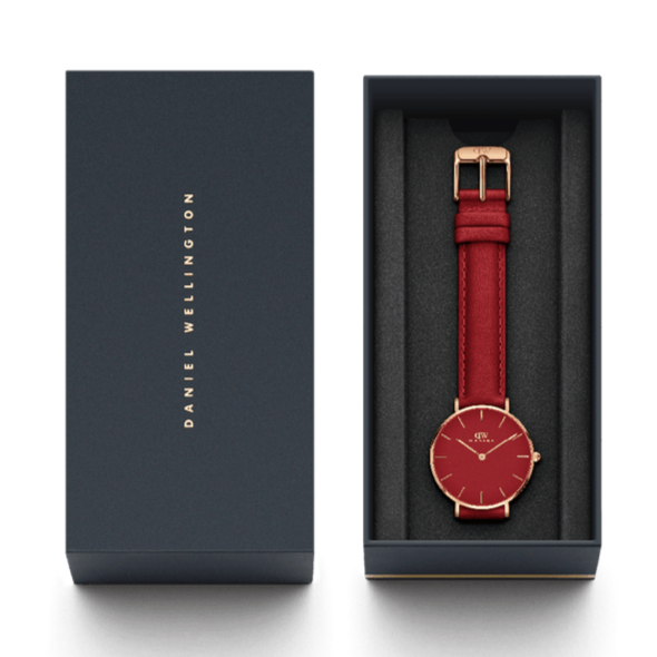 Daniel Wellington Petite Suffolk Red Dial Red Leather Strap Watch For Women - DW00100404