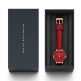 Daniel Wellington Petite Suffolk Red Dial Red Leather Strap Watch For Women - DW00100404