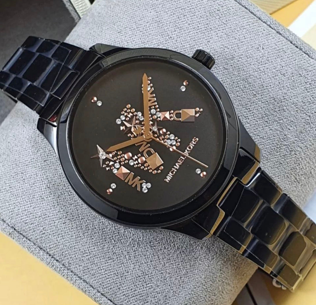 Michael Kors Runway Quartz Black Dial Black Steel Strap Watch For Women - MK6683