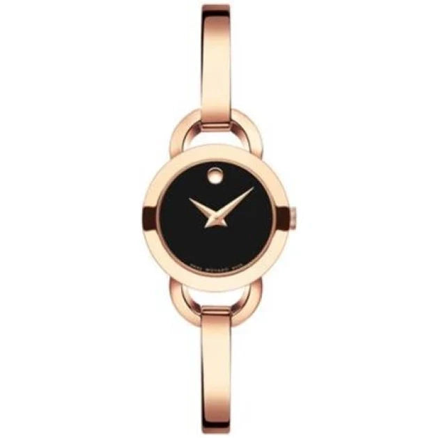 Movado Rondiro 22mm Black Dial Rose Gold Steel Strap Watch For Women - 0607065