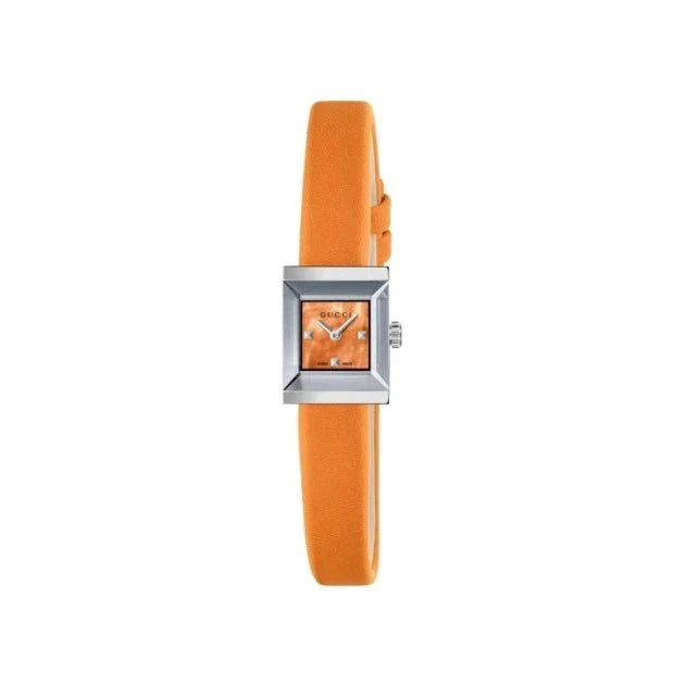 Gucci G-Frame Square Mother of Pearl Orange Dial Orange Leather Strap Watch For Women - YA128532