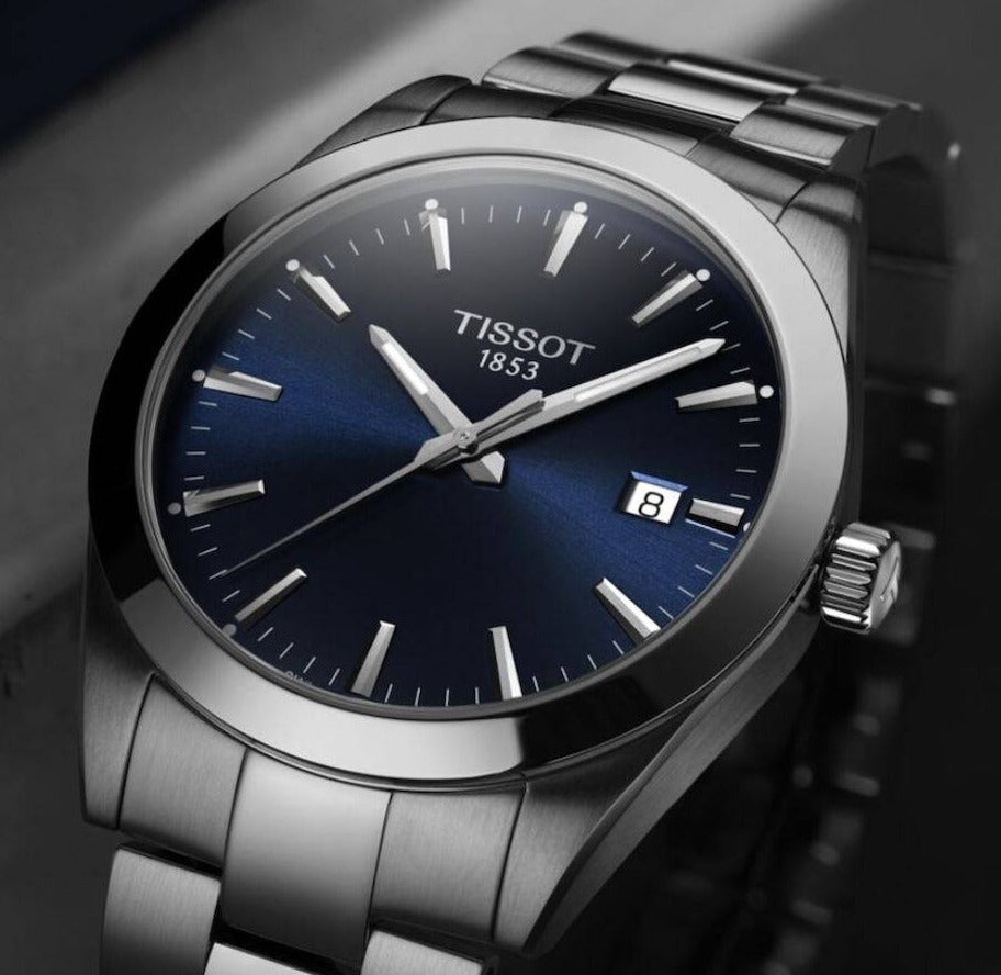 Tissot Gentleman Blue Dial Silver Steel Strap Watch For Men - T127.410.11.041.00