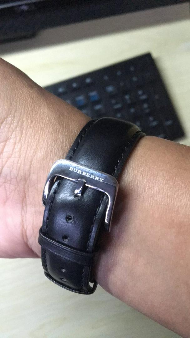 Burberry The Classic Horseferry Beige Dial Black Leather Strap Watch for Men - BU10000