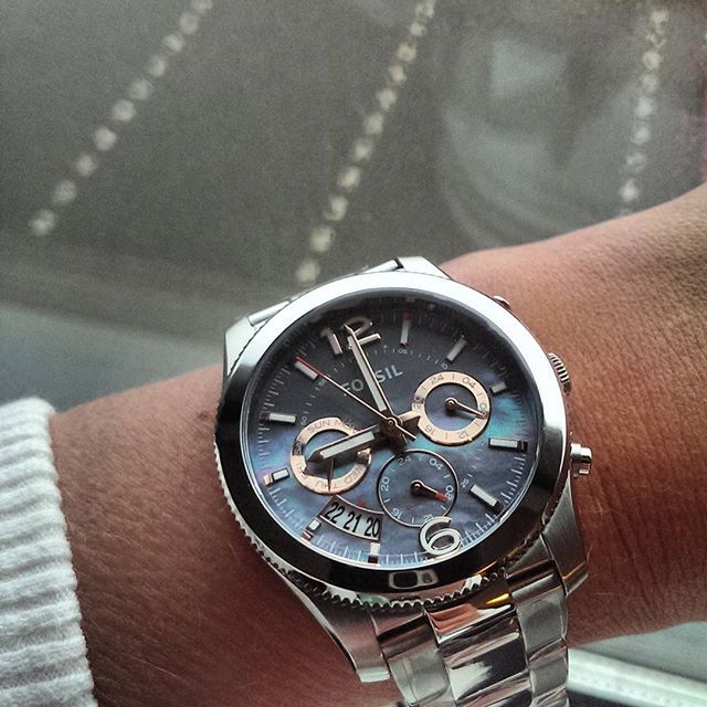 Fossil Perfect Boyfriend Mother of Pearl Blue Dial Silver Steel Strap Watch for Women - ES3880