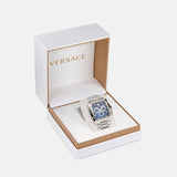 Versace Dominus Chronograph Blue Dial Silver Steel Strap Watch For Men - VE6H00423