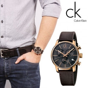 Calvin Klein City Chronograph Grey Dial Brown Leather Strap Watch for Men - K2G276G3