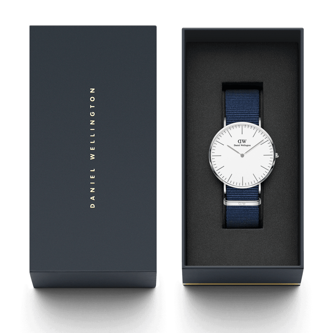 Daniel Wellington Classic Bayswater White Dial Blue NATO Strap Watch For Women - DW00100280