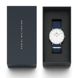 Daniel Wellington Classic Bayswater White Dial Blue NATO Strap Watch For Women - DW00100280