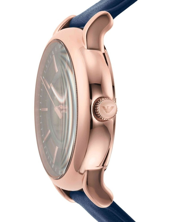 Emporio Armani Meccanico Automatic Blue Dial Blue Leather Strap Watch For Men - AR60050